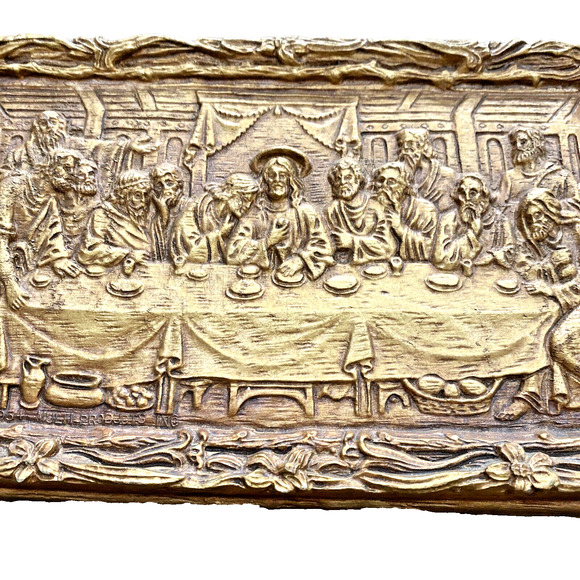 Vintage Last Supper 3D Plaque Wall Hanging Religious Home Decor Wood Look Detail - Picture 2 of 8